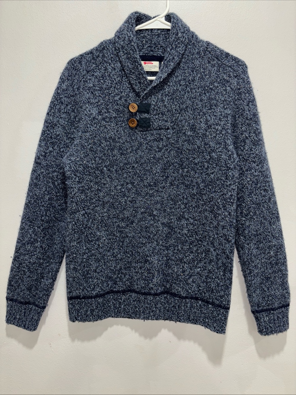 Fjallraven Lada Sweater Mens Size XS Wool Blend Blue Shawl Collar Outdoor